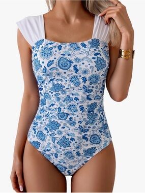 NWT B2Prity One-Piece Swimsuit Square Neck Tummy Control Size XL Modest Full Cov